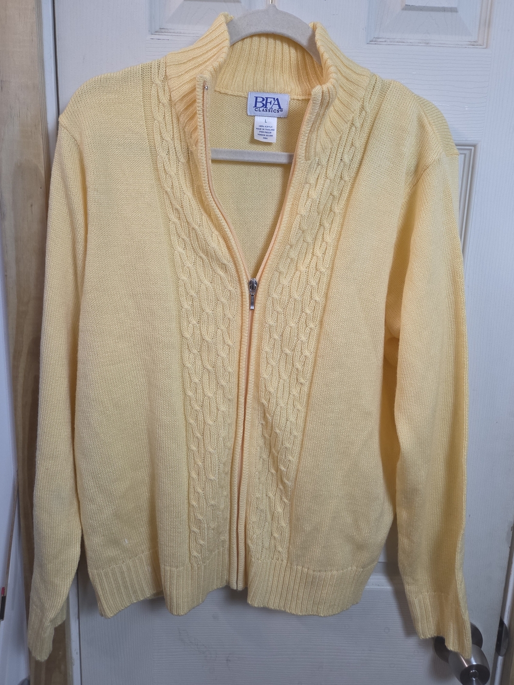 Vintage Cable Knit Zip Up Classic Women's Yellow Zip-Front Sweater